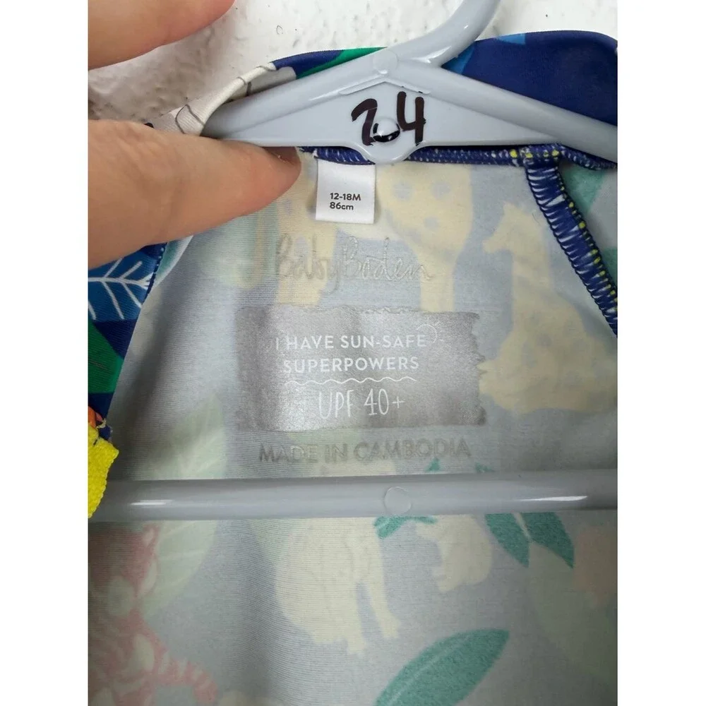 Baby Boden Zipper Fun Sun Safe Surf Swim Suit Animal Safari Print Blue 12-18m